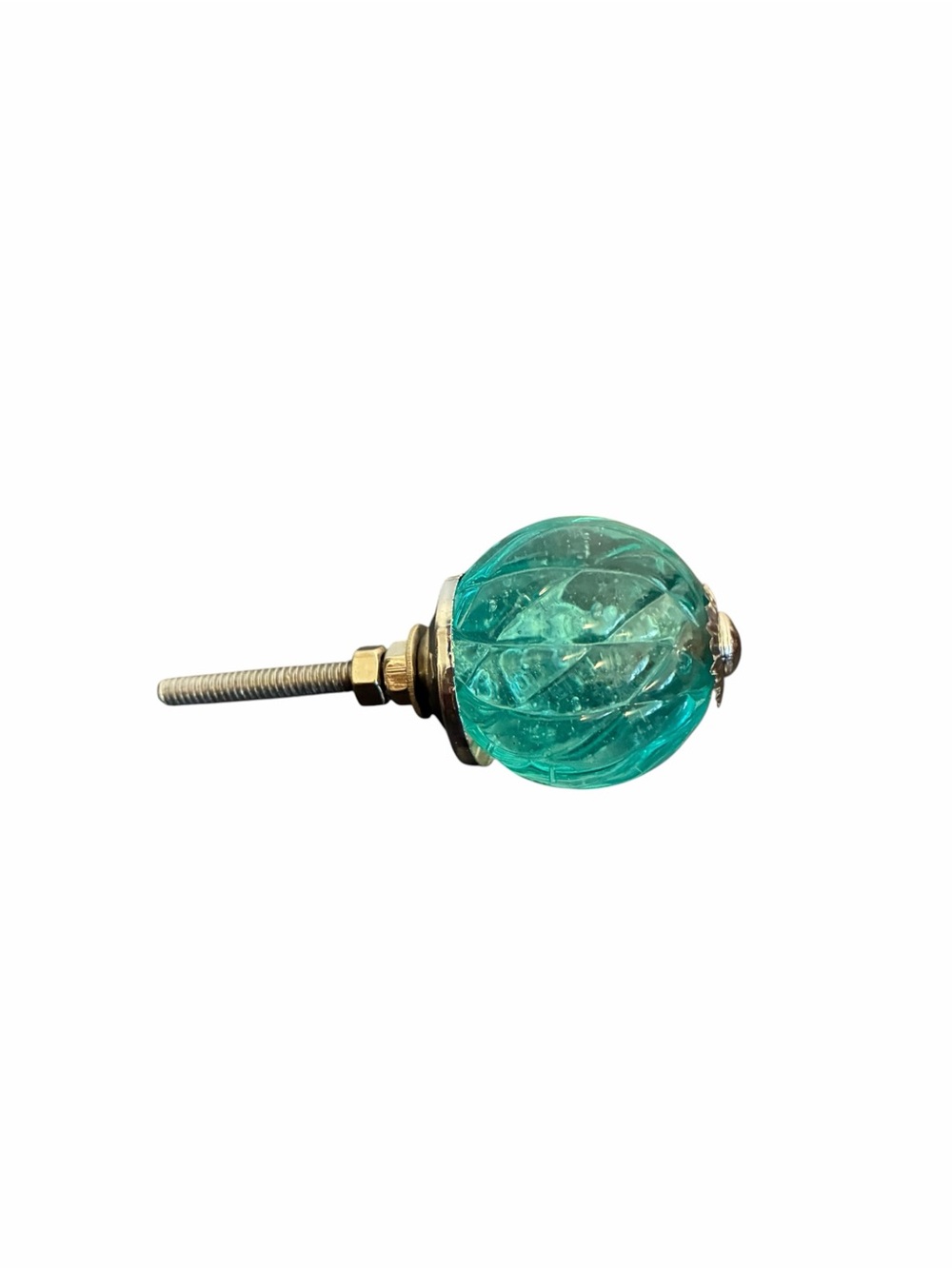 Glass Cabinet Knob in Teal with Decorative Metal Accent